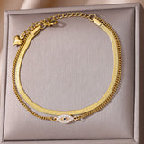 Double Layer Snake Bone Anklet Elegant Beach Stainless Steel - Minihomy