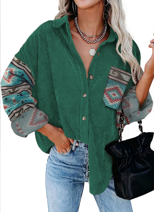 Women's Coat Lapel Loose Print Shirt