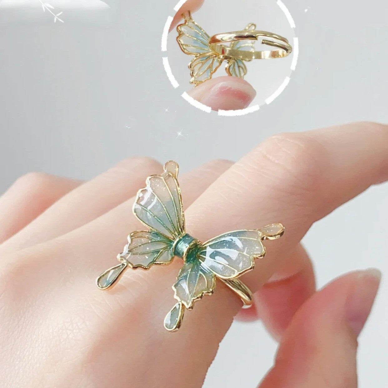 Butterfly Ring Gradient Blue Epoxy Special-interest Design - Minihomy