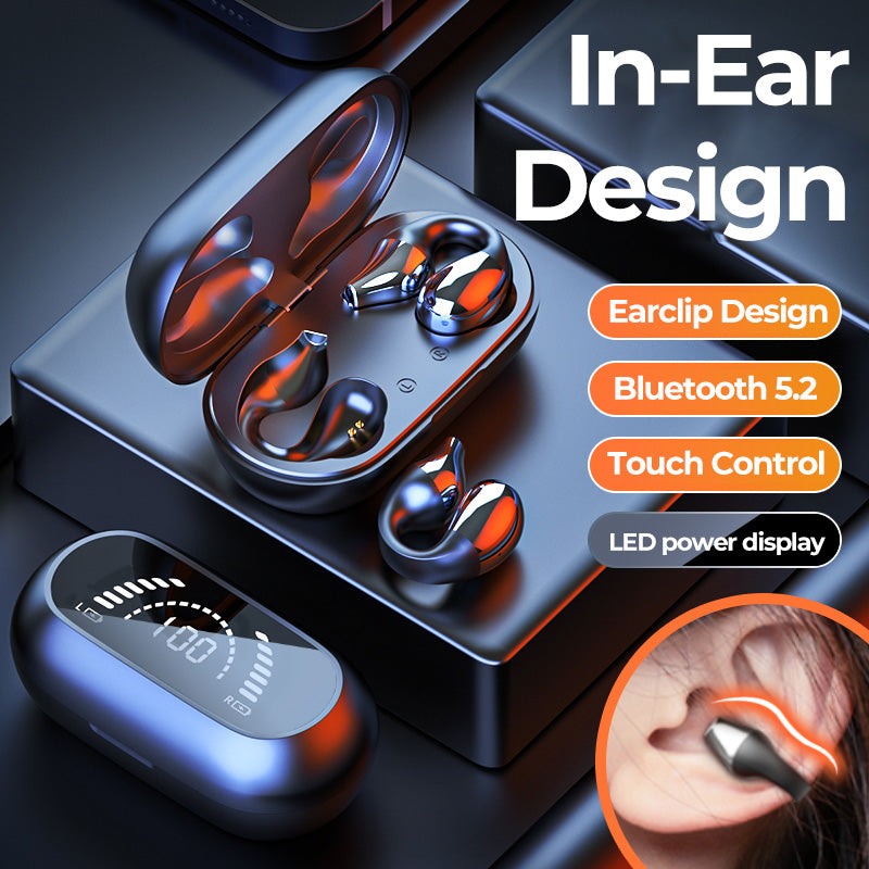 Ear Clip Bone Conduction Headphone - Bluetooth 5.2 Wireless Earphone