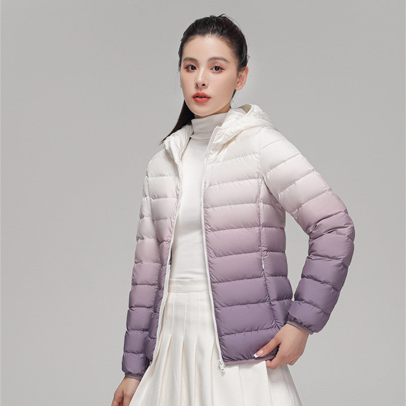 Women's Autumn And Winter Lightweight Down Jacket Hooded Gradient Color