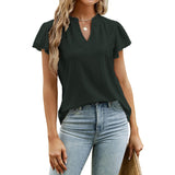 Jacquard V-neck Pile Sleeve Short Sleeve