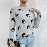 Jacquard Crewneck Pullover Knitted Sweaters For Women Casual Skull Halloween Sweater