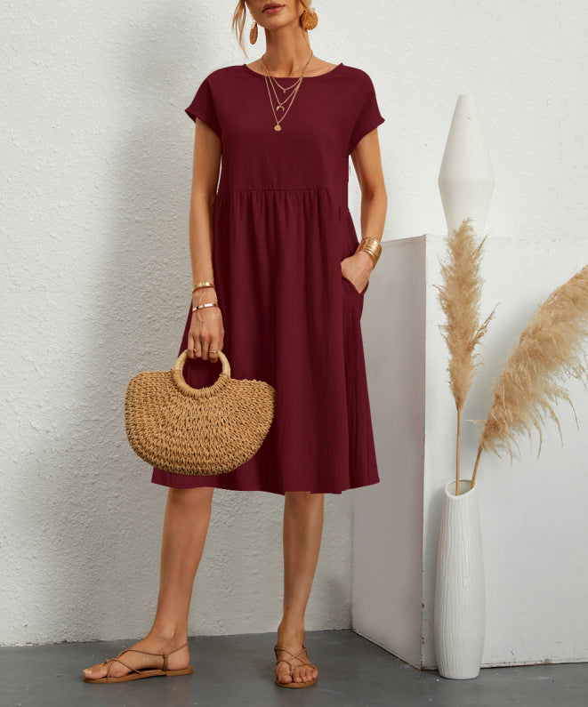 Women's Cotton Round Neck A-line Skirt Dress