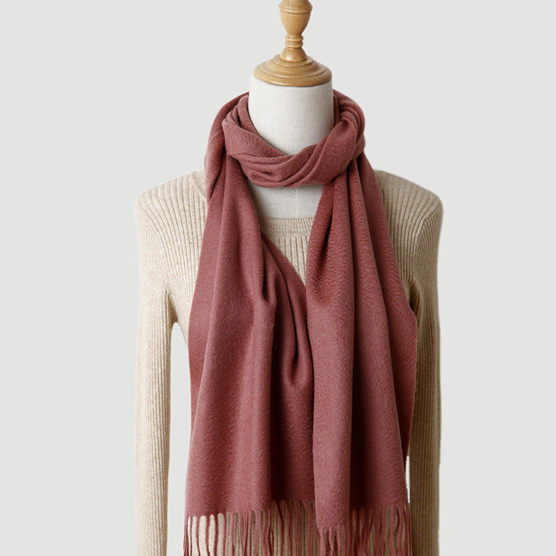 Solid Color Autumn And Winter Tassel Pure Cashmere Scarf For Women