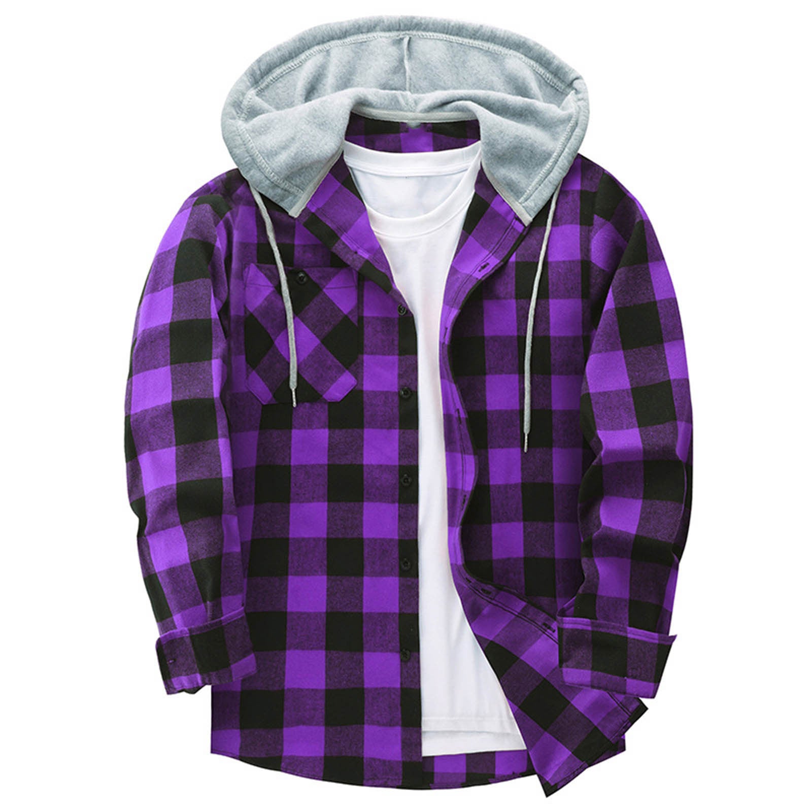 Hooded Plaid Shirt Men's Casual