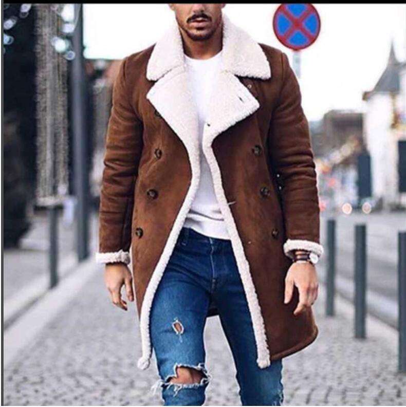 Men's Winter Warm Coat Solid Color Long Sleeve Trench Jackets - Minihomy