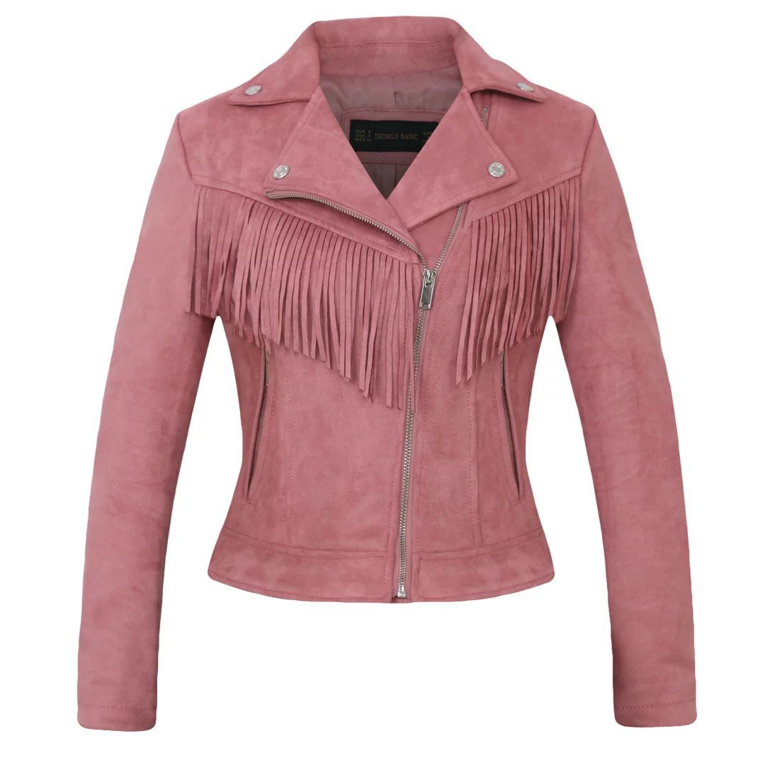 Autumn and winter womens Lapel tassel suede coat leather jacket - Minihomy