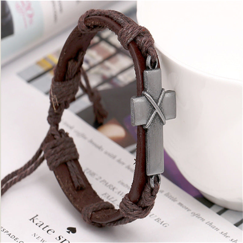 Brown Leather Cross Bracelets - Minihomy