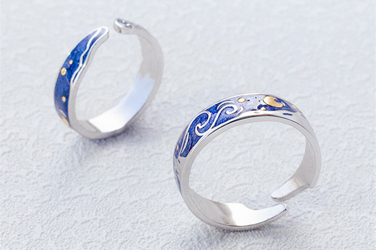 Fashionable And Elegant Sea Blue Starry Sky Couple Ring - Minihomy