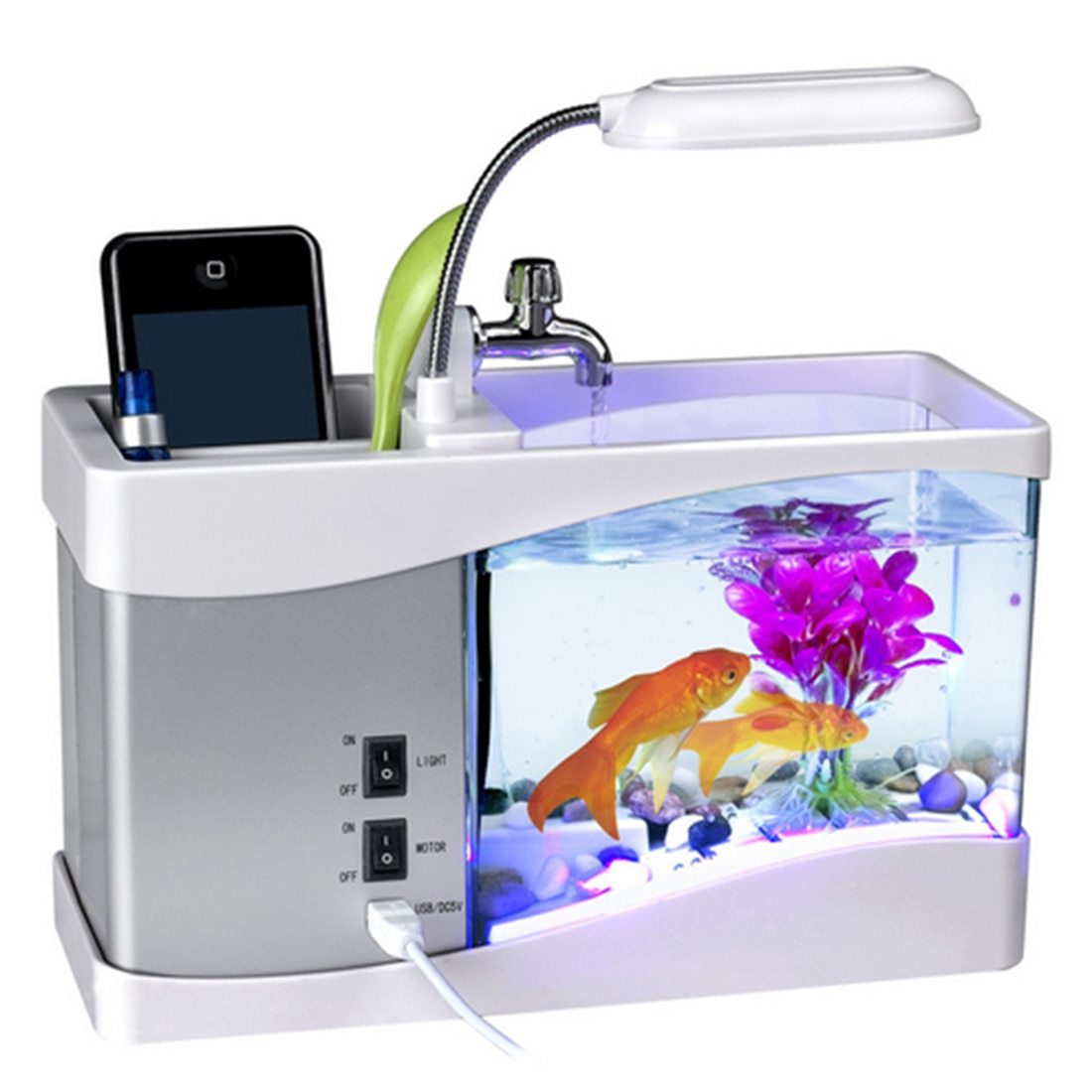 Mini Aquarium Perpetual Calendar Alarm Clock USB Flowing Lights Have Years of Gifts