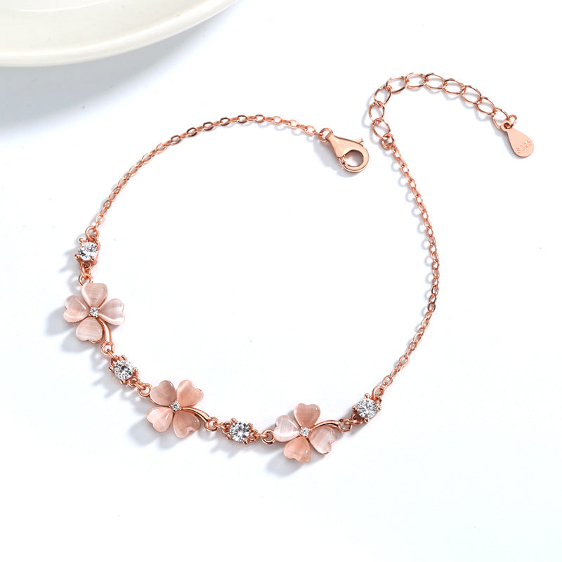 Opal Crystal Gemstone Bracelet for Women - Rose Gold Chain with Zircon Diamonds - Cute Girlfriend Gift