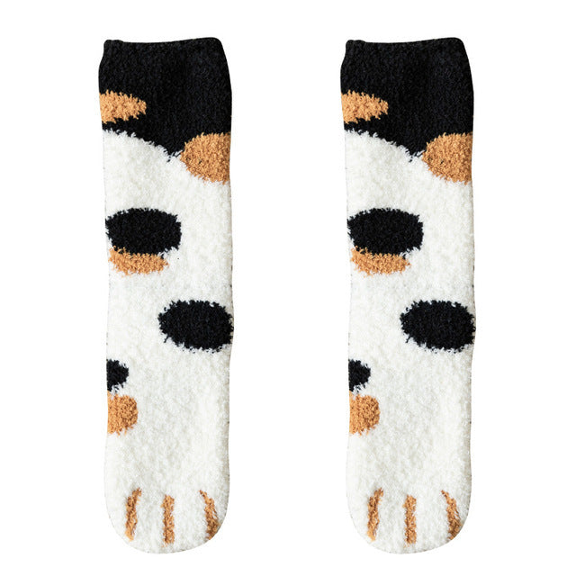 Women's Coral Fleece Cat Paw Pattern Thick Warm Socks