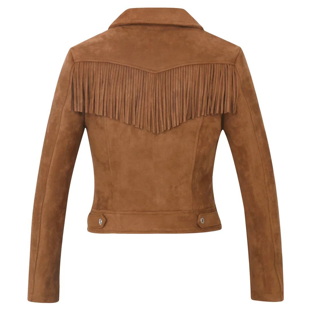 Autumn and winter womens Lapel tassel suede coat leather jacket