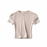 Basic Style Slim-fit Solid Color Round Neck Bottoming Shirt Workout Top