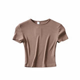 Basic Style Slim-fit Solid Color Round Neck Bottoming Shirt Workout Top