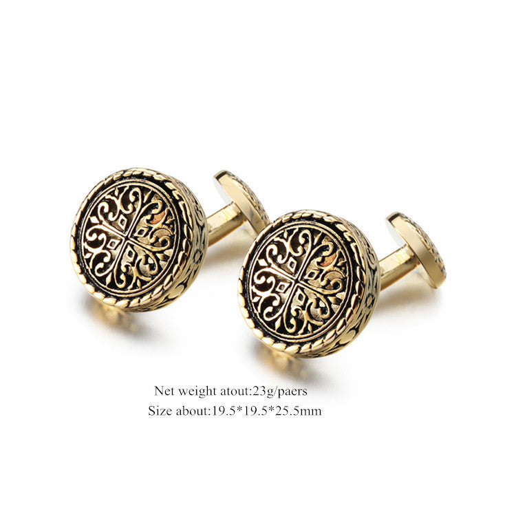 French Black Glue Drop Round Electroplated Gold Cufflinks - Minihomy