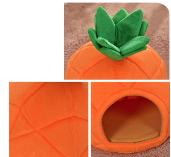 Cute Pet Bed House Winter Warm Mat Kennel Pineapple Shaped Soft Sponge - Minihomy