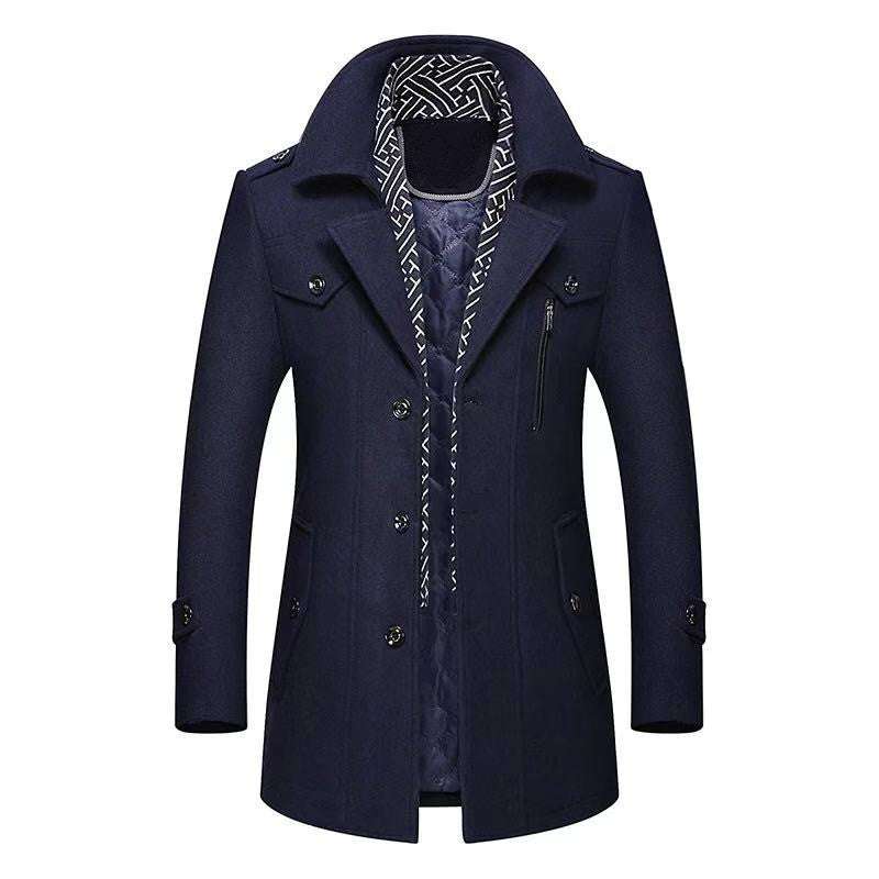 Long Jacket Slim Fit Overcoat Casual Wool Blends Warm Outerwear Windbreaker Men - Minihomy