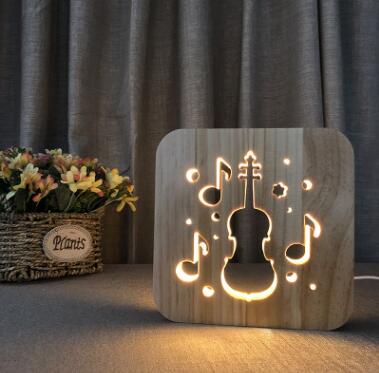 LED Music Note 3D Lamp USB Power Wood Carving Table Lamp - Minihomy