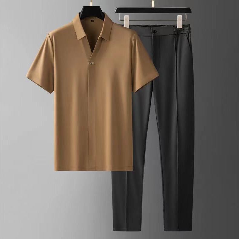 Summer Ultra-thin Silky Ice Silk Seamless Adhesive Short Sleeve Shirt Outfit