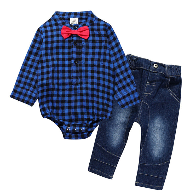 Boy Gentleman Plaid Suit Baby One-Piece Suit