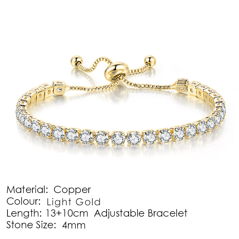 Round Zircon Single Row Full Diamond Tennis Bracelet