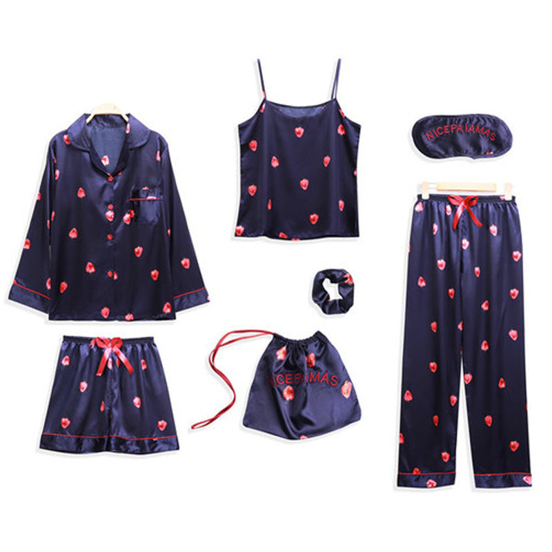 Summer Seven-Piece Suit Suspenders Ice Silk Pajamas