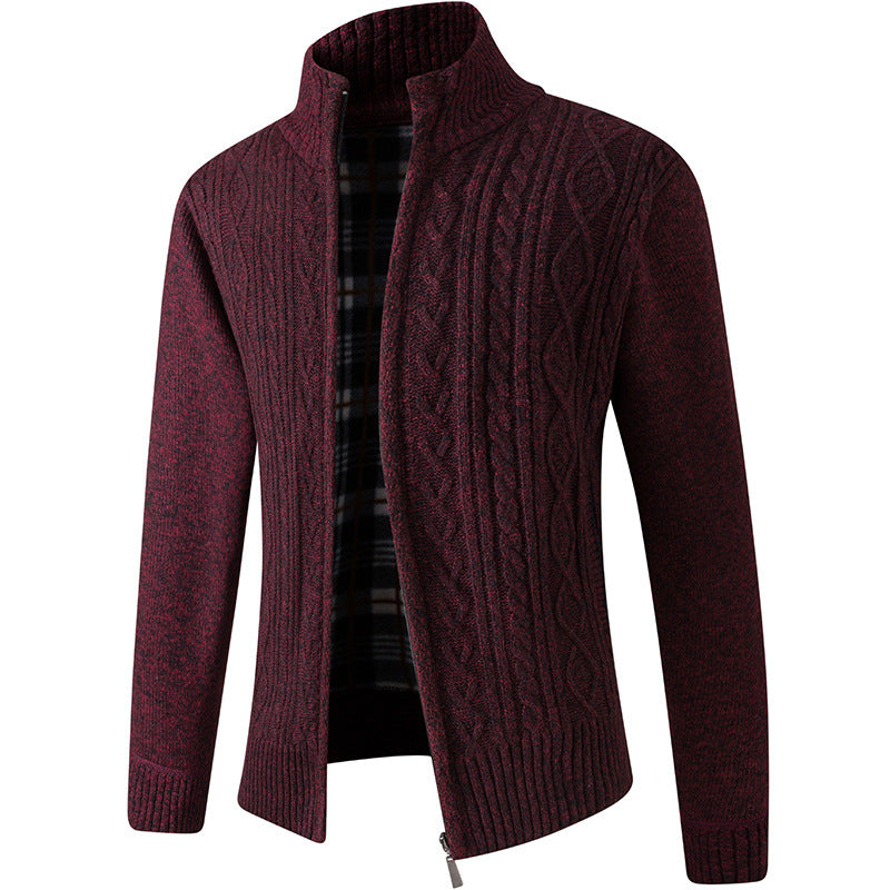 Autumn And Winter Middle-aged Men Plus Velvet Thick Knit Sweater Cardigan