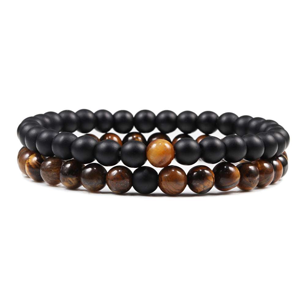 8mm Dumb Black Frosted Stone Tiger's Eye Bracelet Men And Women Couple Bracelets - Minihomy