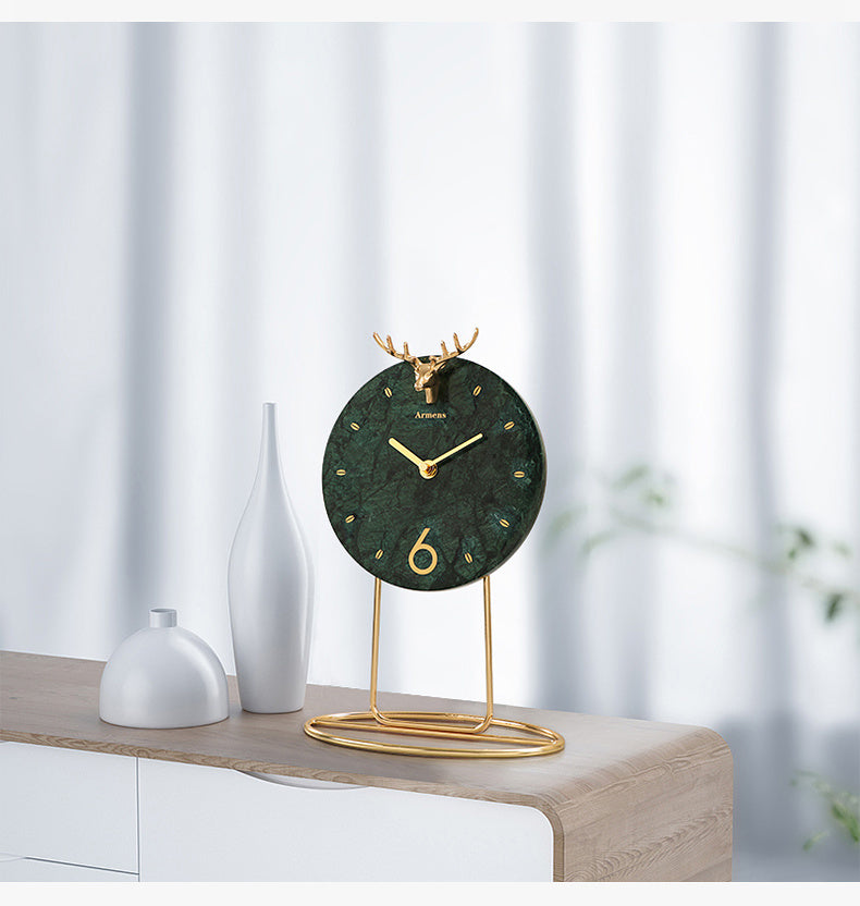 Light Luxury Marble Decoration Clock Home Desktop Clock Ornaments Modern Metal Seat Clock Ornaments Simple Quartz Clocks - Minihomy