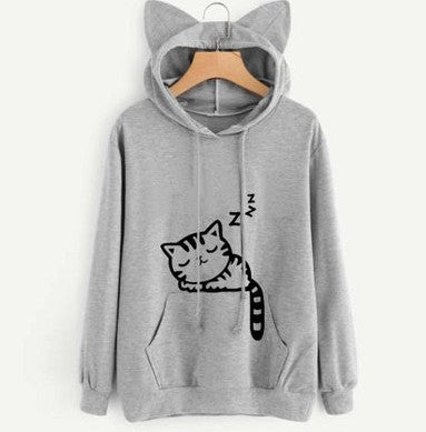 Women Casual Hoodies Sweatshirt Long Sleeve Hoody Cute Ears Printed Hoodies