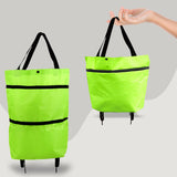 2 in 1 Foldable Shopping Cart with Wheels Premium Oxford Fabric Multifunction Shopping Bag