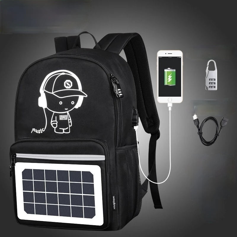 Solar Powered Waterproof Backpack for Teens - Large Oxford School Bag