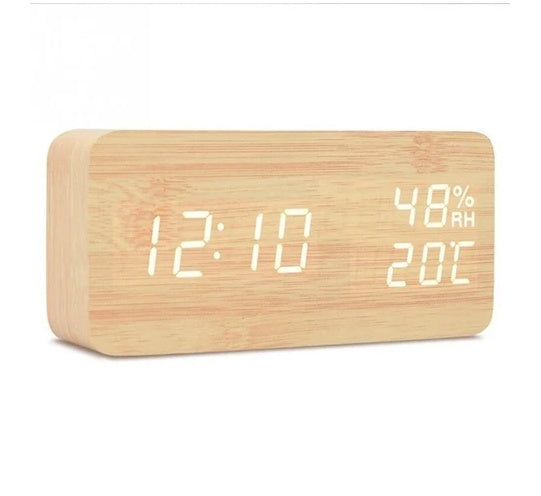 Baby Room Humidity Alarm Clock Wooden Clock Led Luminous Silent Alarm Clock Multifunctional Electronic Clock - Minihomy