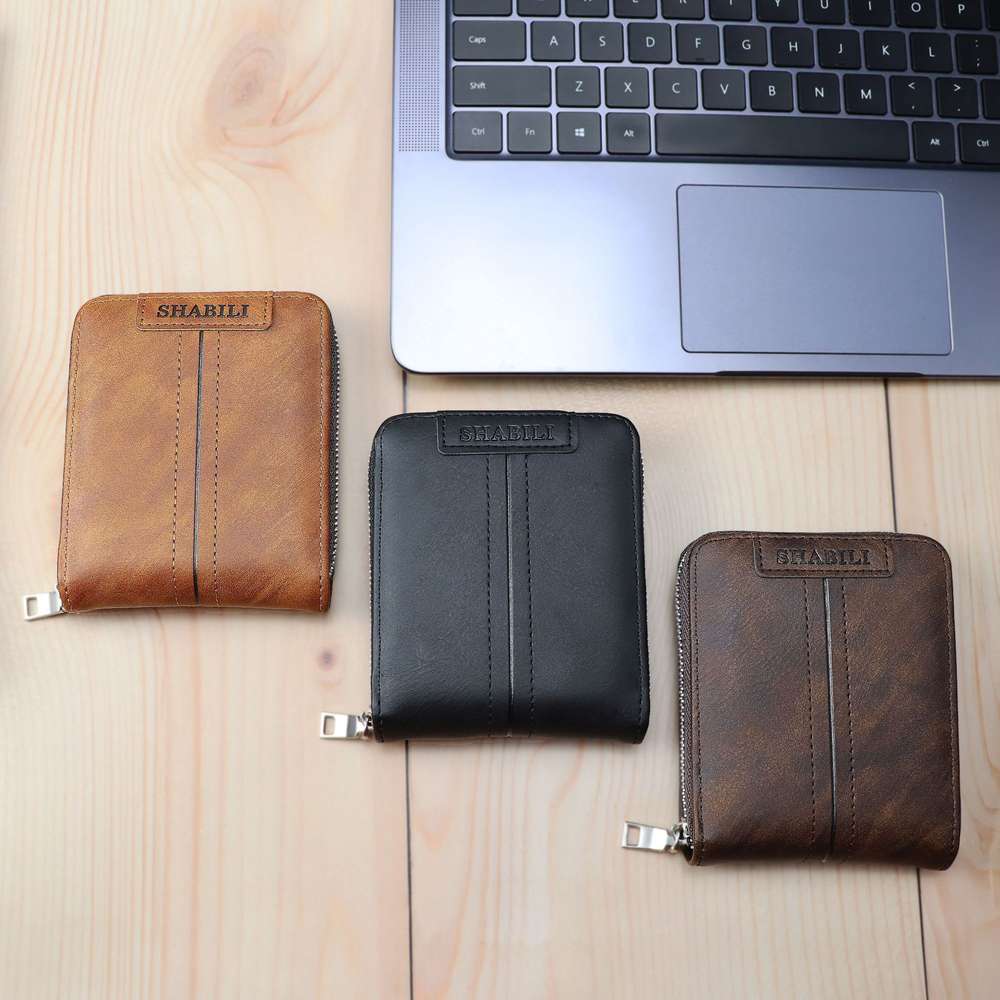 Korean fashion men''s short wallet classic popular horizontal large capacity zipper multi Card Business Wallet - Minihomy