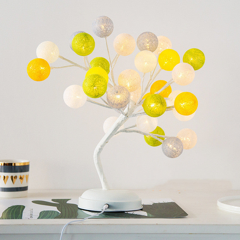 Creative Cotton Ball Tree Lamp - Battery and USB Table Lamp with Adjustable Branches - Minihomy