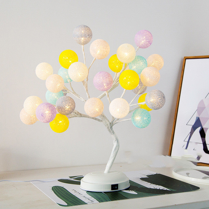 Creative Cotton Ball Tree Lamp - Battery and USB Table Lamp with Adjustable Branches - Minihomy