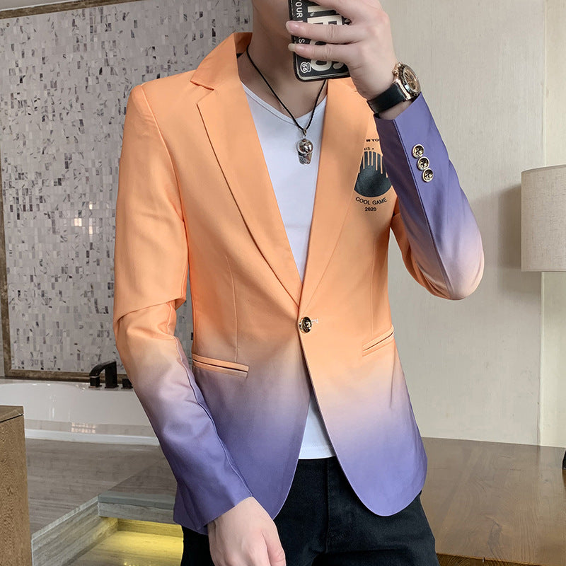 Blazer Men Gradient Suit Jacket Masculino Korean Style Slim Fit Casual Men Jacket