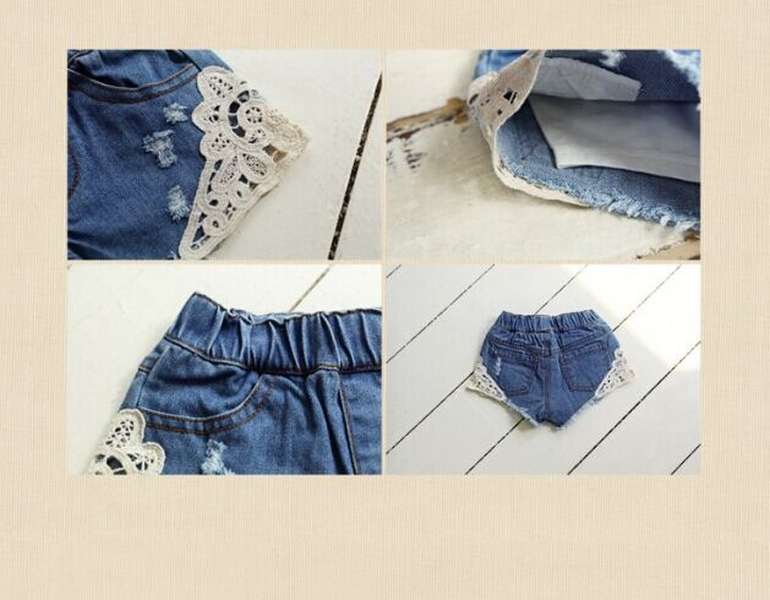 Children's Denim Shorts Lace Shorts - Minihomy