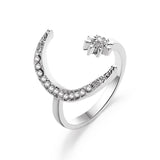 Moon And Star Opening Rings: Fashionable Rhinestone Jewelry