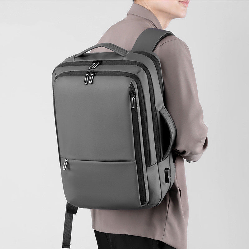 Men's Solid Color Business Lightweight Expansion Computer Backpack