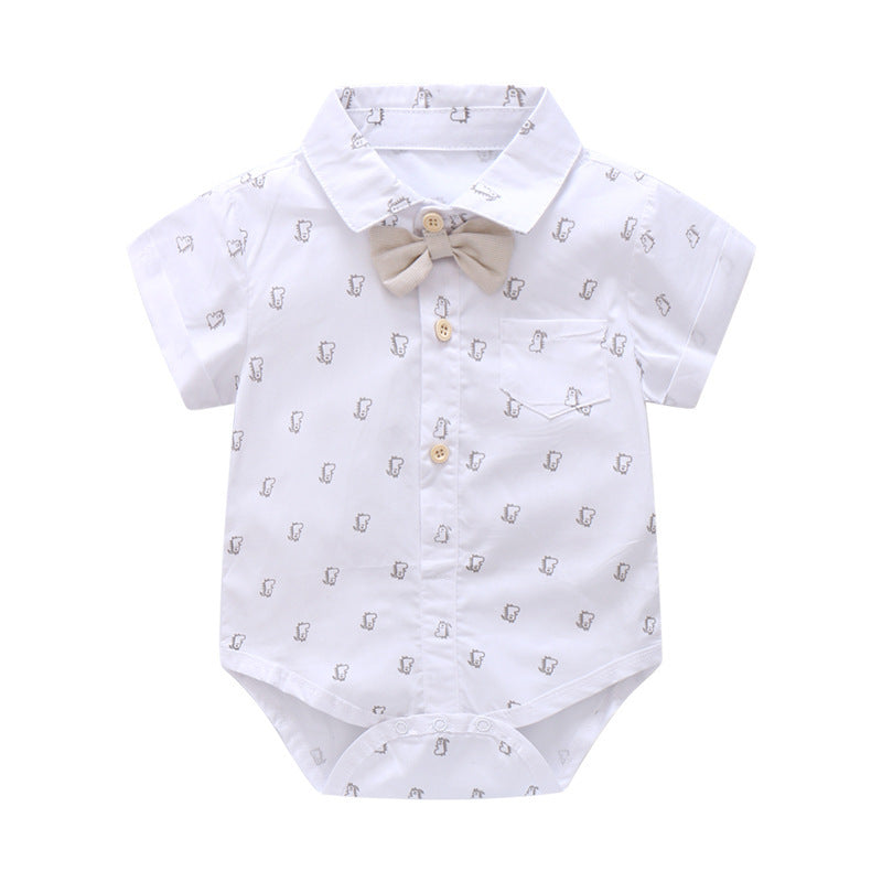 Summer Toddler Boys Gentleman Suit Infant Kids Short Sleeve Bow Tie Shirt