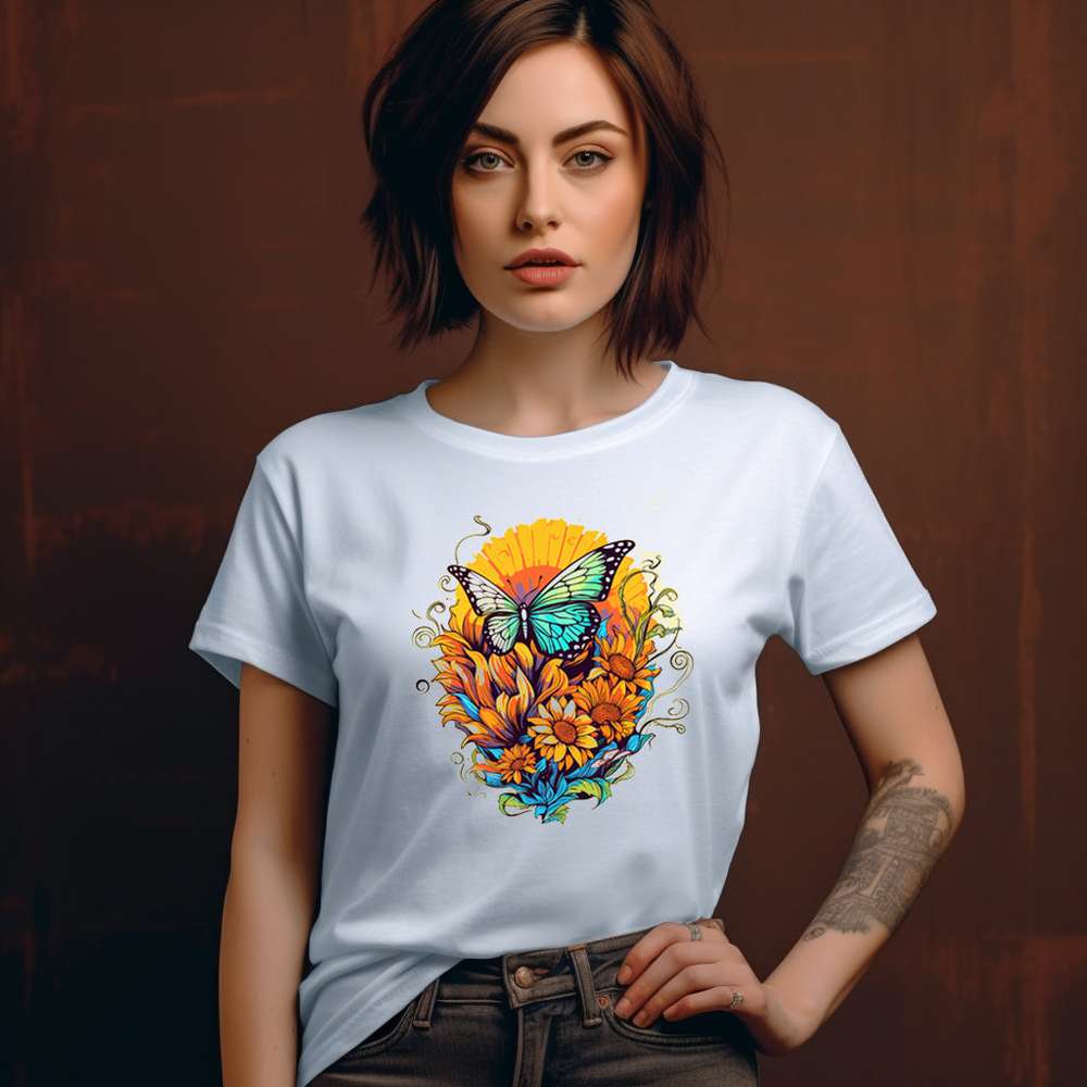 Abstract Sunflower and Butterfly Graphic Unisex t-shirt - Minihomy