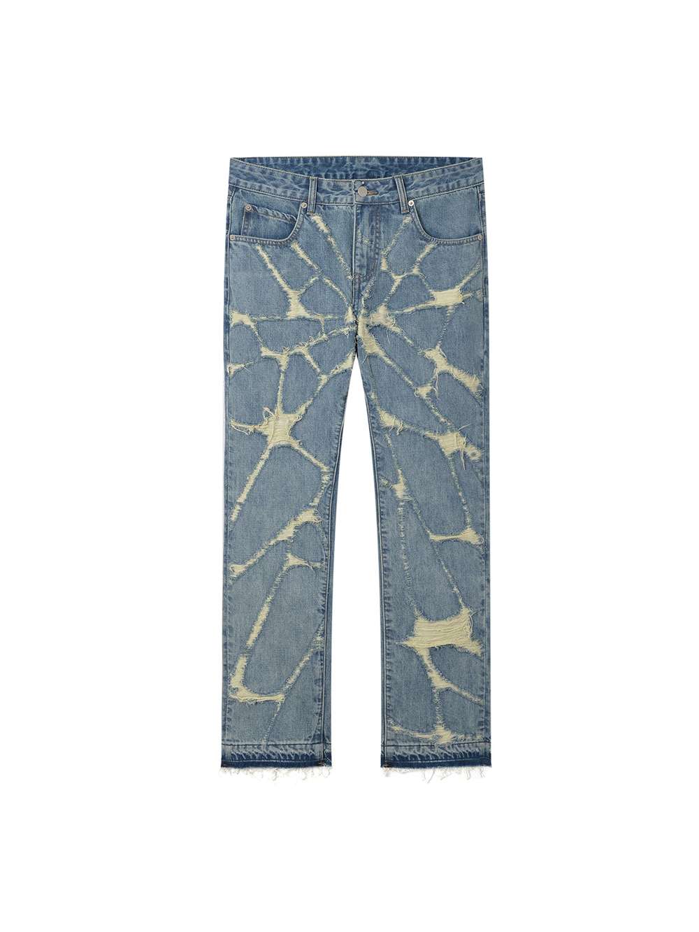 High Street Wash Destroyed Spider Web Straight Leg Jeans - Minihomy