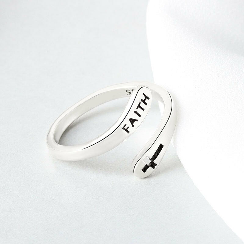 Adjustable Ring Vintage Faith Letters Cross Opening Adjustable Rings For Women Men