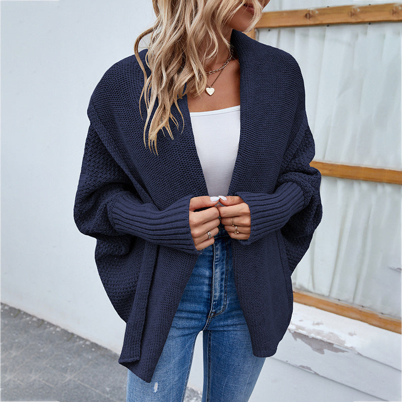 New Loose Knitted Sweater Solid Color Bat Sleeve Large Lapel Cardigan Autumn And Winter Fashion Jacket For Women Clothing