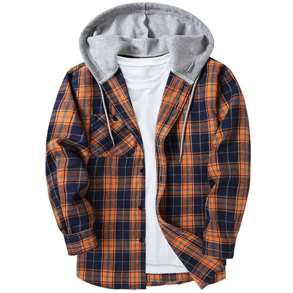 Hooded Plaid Shirt Men's Casual - Minihomy