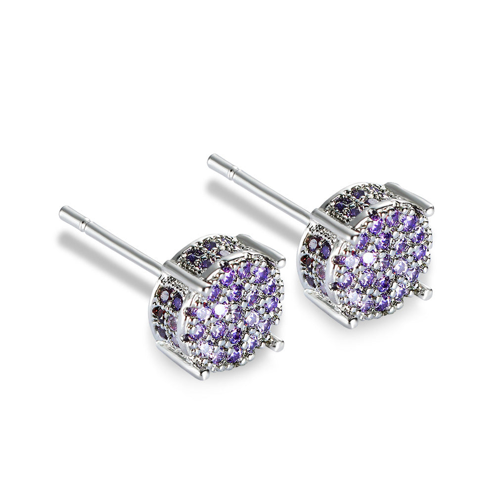 Four-claw Round Zircon Micro-inlaid Full Diamond Starry Earrings