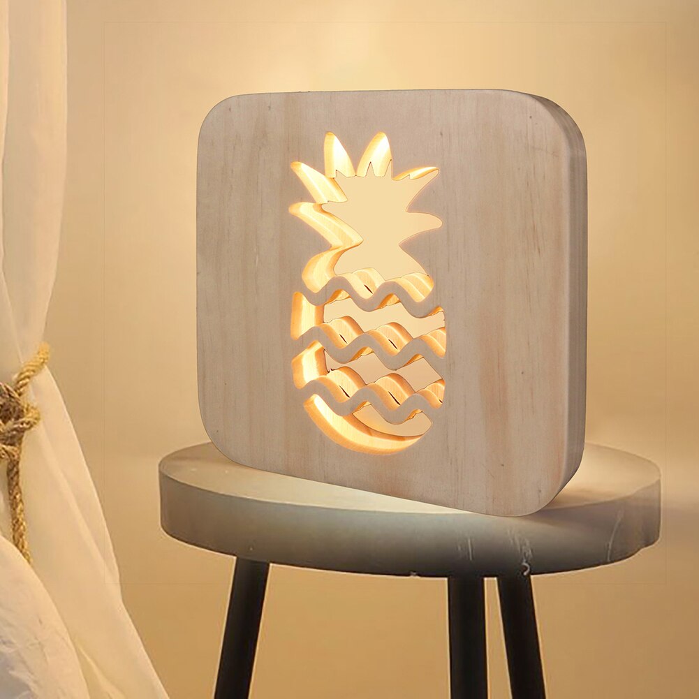 LED Wooden Pineapple Night Light USB - Minihomy